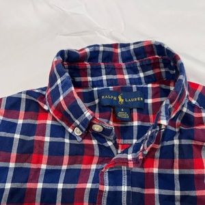 Polo by Ralph Lauren button up Children 6. USED Red & blue plaid. Good condition